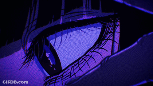 A Close Up Of A Person 'S Eye With A Purple Glow GIF