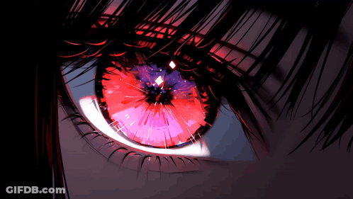 A Close Up Of A Person 'S Eye With A Red Flower In The Center GIF