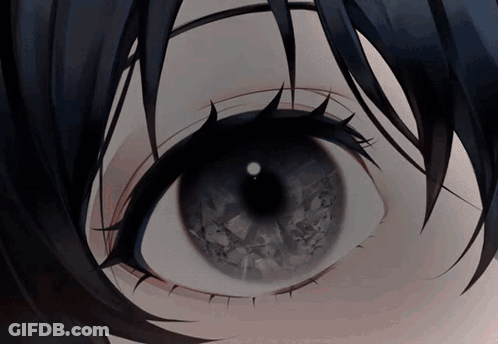 A Close Up Of A Person 'S Eye With Long Black Hair GIF