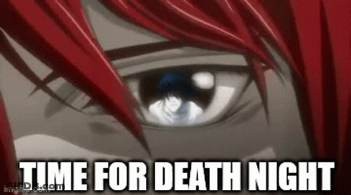A Close Up Of A Person 'S Eye With The Caption `` Time For Death Night '' . GIF