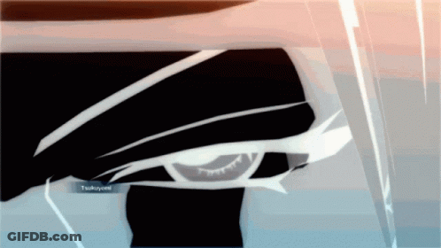 A Close Up Of A Person 'S Eye With The Name Tsukiyomi Written Below It GIF