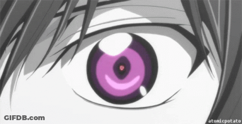 A Close Up Of A Person 'S Eye With The Words " Atomicpotato " Below It GIF
