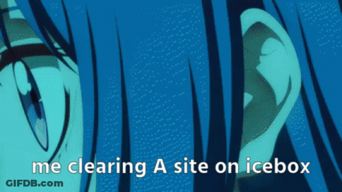 A Close Up Of A Person 'S Eye With The Words `` Me Clearing A Site On Icebox '' GIF