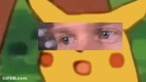 A Close Up Of A Person 'S Eyes Behind A Cartoon Character GIF