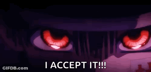Close Up Of Red-Eyed Person Saying I Accept It GIF