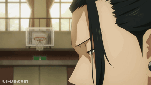 A Close Up Of A Person 'S Face In Front Of A Basketball Hoop GIF