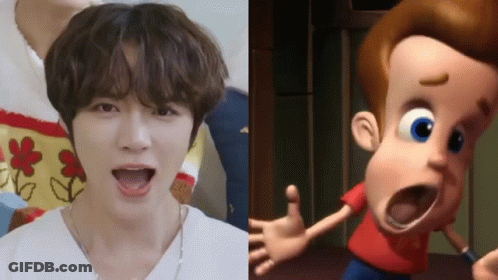 A Close Up Of A Person 'S Face Next To A Picture Of Jimmy Neutron GIF