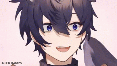A Close Up Of A Person 'S Face With A Cat Ears And Blue Eyes . GIF