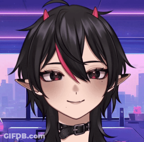 A Close Up Of A Person 'S Face With A Choker And Horns GIF