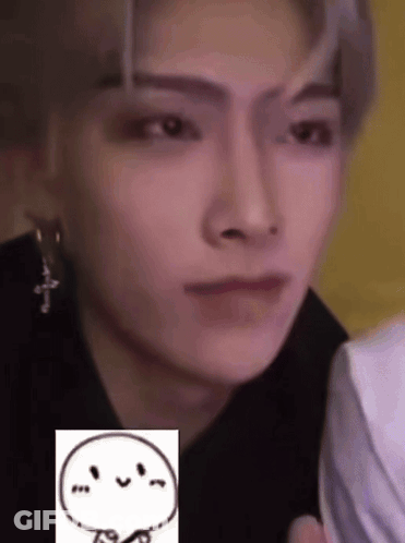 A Close Up Of A Person 'S Face With A Drawing Of A Smiley Face . GIF