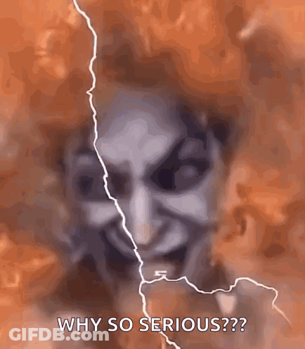 A Close Up Of A Person 'S Face With A Lightning Bolt Behind It And The Words Why So Serious GIF