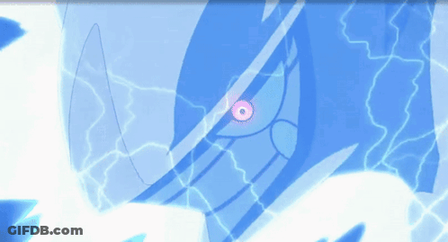 A Close Up Of A Person 'S Face With A Lightning Bolt Behind It GIF