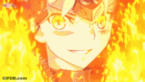 A Close Up Of A Person 'S Face With A Mask On Their Head Surrounded By Flames . GIF