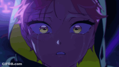 A Close Up Of A Person 'S Face With A Purple And Blue Background GIF