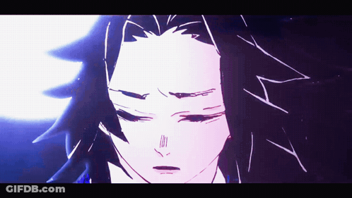 A Close Up Of A Person 'S Face With A Purple And White Background GIF
