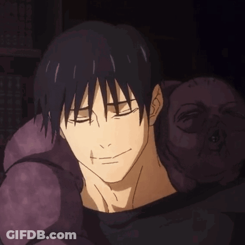 A Close Up Of A Person 'S Face With A Purple Pillow In The Background GIF