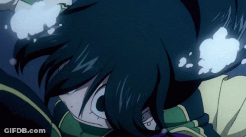 A Close Up Of A Person 'S Face With A Purple Ribbon Around Their Neck GIF
