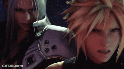 A Close Up Of A Person 'S Face With A Purple Shoulder Armor GIF