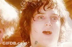 A Close Up Of A Person 'S Face With A Question Mark On Their Neck . GIF