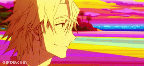 A Close Up Of A Person 'S Face With A Rainbow Background . GIF