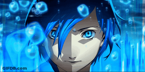 A Close Up Of A Person 'S Face With Blue Hair And Blue Eyes GIF