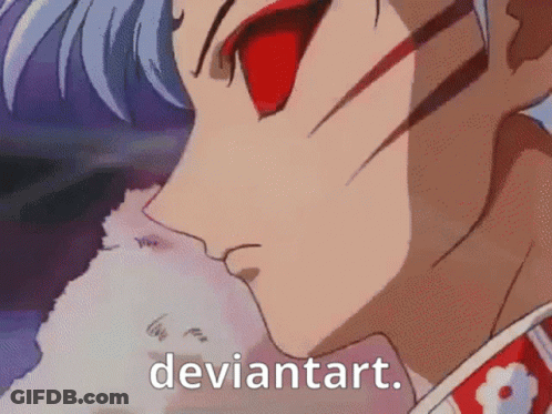 A Close Up Of A Person 'S Face With Deviantart Written On The Bottom Right GIF