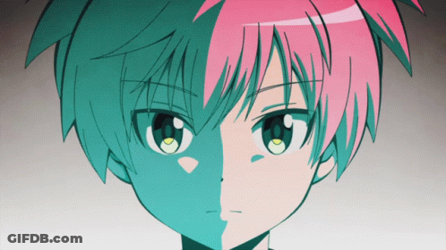 A Close Up Of A Person 'S Face With Half Blue And Half Pink GIF