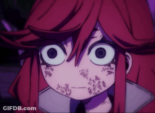 A Close Up Of A Person 'S Face With Purple Hair GIF