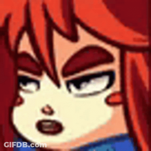 A Close Up Of A Person 'S Face With Red Hair And A Blue Shirt . GIF