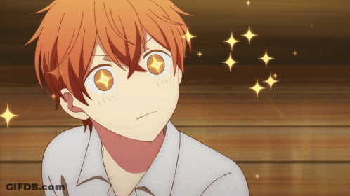 A Close Up Of A Person 'S Face With Stars In The Background GIF