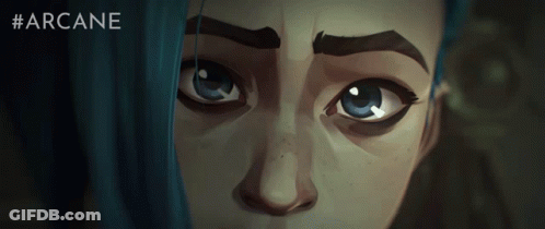 A Close Up Of A Person 'S Face With The Hashtag #Arcane Above It GIF