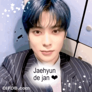 A Close Up Of A Person 'S Face With The Name Jaehyun De Jan Written On It GIF