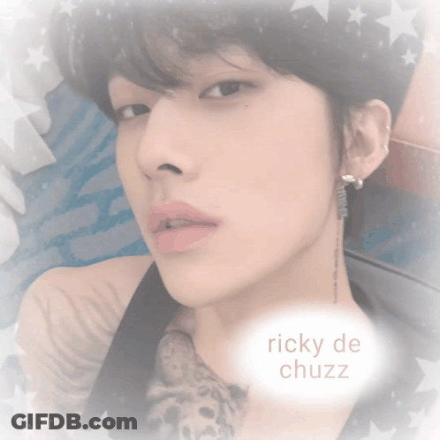 A Close Up Of A Person 'S Face With The Name Ricky De Chuzz GIF