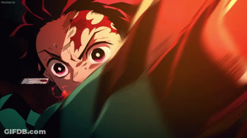 A Close Up Of A Person 'S Face With The Word Demon On The Bottom Right Corner GIF