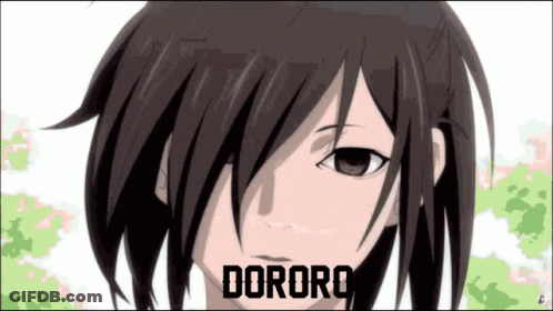 A Close Up Of A Person 'S Face With The Word Dororo On The Bottom GIF