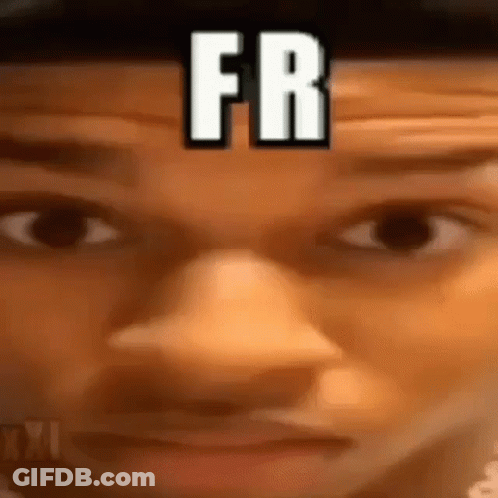 A Close Up Of A Person 'S Face With The Word Fr On Top Of It . GIF