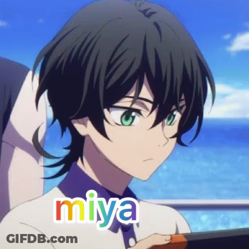 A Close Up Of A Person 'S Face With The Word Miya On It GIF