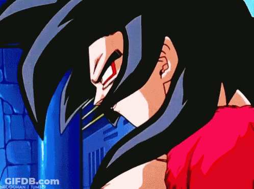 A Close Up Of A Person 'S Face With The Word Neo Gohan On The Bottom GIF