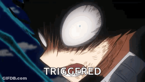A Close Up Of A Person 'S Face With The Word Triggered On The Bottom Right GIF