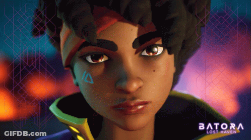 A Close Up Of A Person 'S Face With The Words Batora Lost Haven On The Bottom Right GIF
