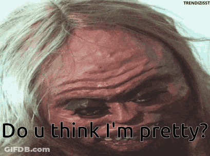A Close Up Of A Person 'S Face With The Words Do U Think I 'M Pretty Below It GIF