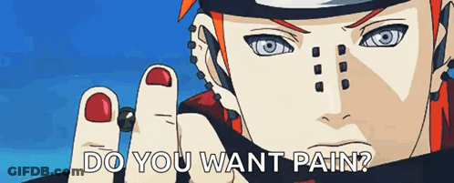 A Close Up Of A Person 'S Face With The Words Do You Want Pain Written Below It GIF