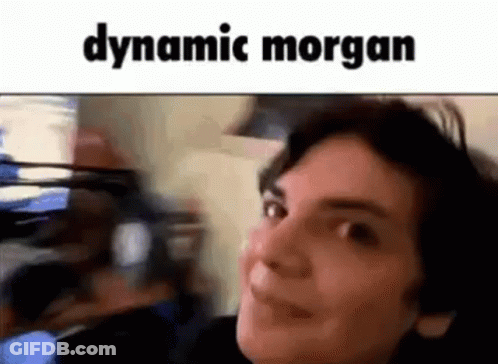 A Close Up Of A Person 'S Face With The Words Dynamic Morgan Written On It . GIF