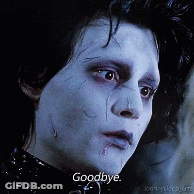 A Close Up Of A Person 'S Face With The Words " Goodbye " Written On The Bottom GIF