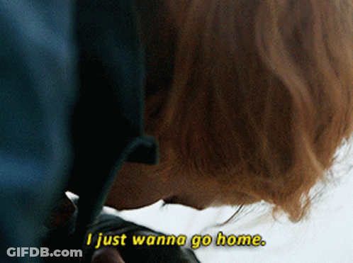A Close Up Of A Person 'S Face With The Words " I Just Wanna Go Home " Visible GIF