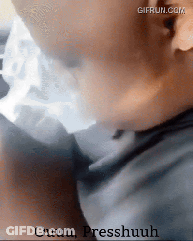 A Close Up Of A Person 'S Face With The Words Ouuuu Presshuuh Written Below It GIF