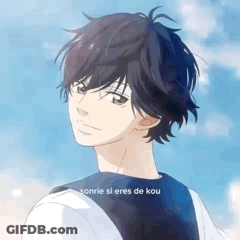 A Close Up Of A Person 'S Face With The Words Sonrie Si Eres De Kou Written On It . GIF