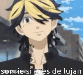 A Close Up Of A Person 'S Face With The Words `` Sonrie Si Eres De Lujan '' . GIF