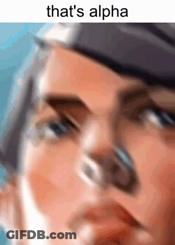 A Close Up Of A Person 'S Face With The Words That 'S Alpha Written Above It GIF