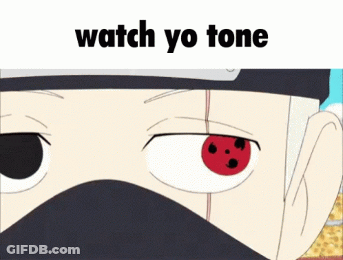 A Close Up Of A Person 'S Face With The Words " Watch Yo Tone " Above It GIF